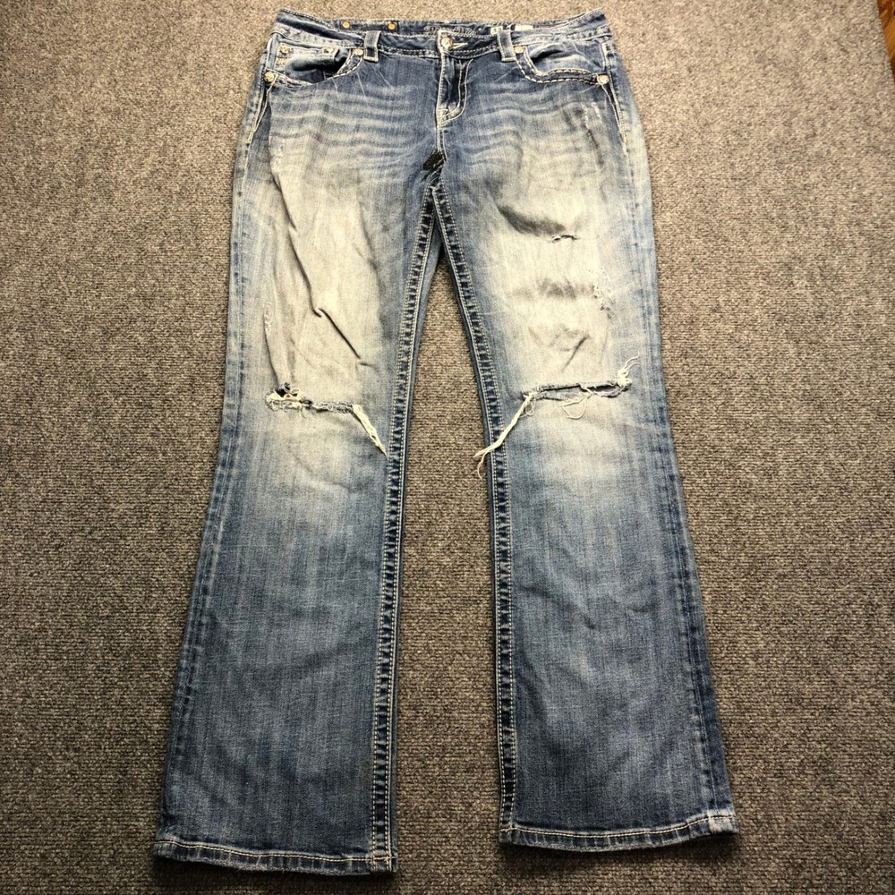 Miss Me Relaxed Boot Distressed Embroidered Jeans Blue Size 33